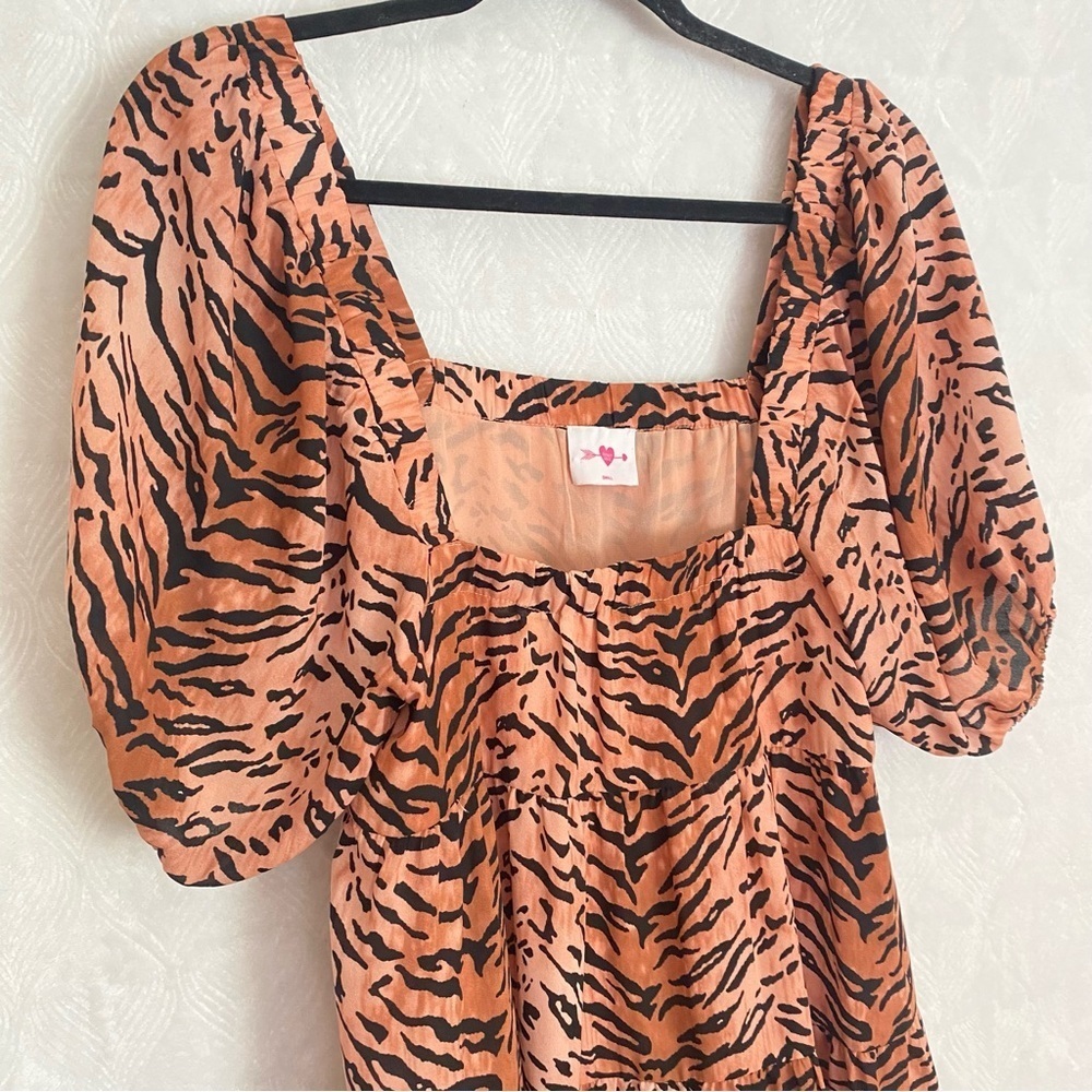 Buddy Love Becca Tiger Print Babydoll Mini Dress Women’s Small Puff Sleeves - Picture 8 of 16